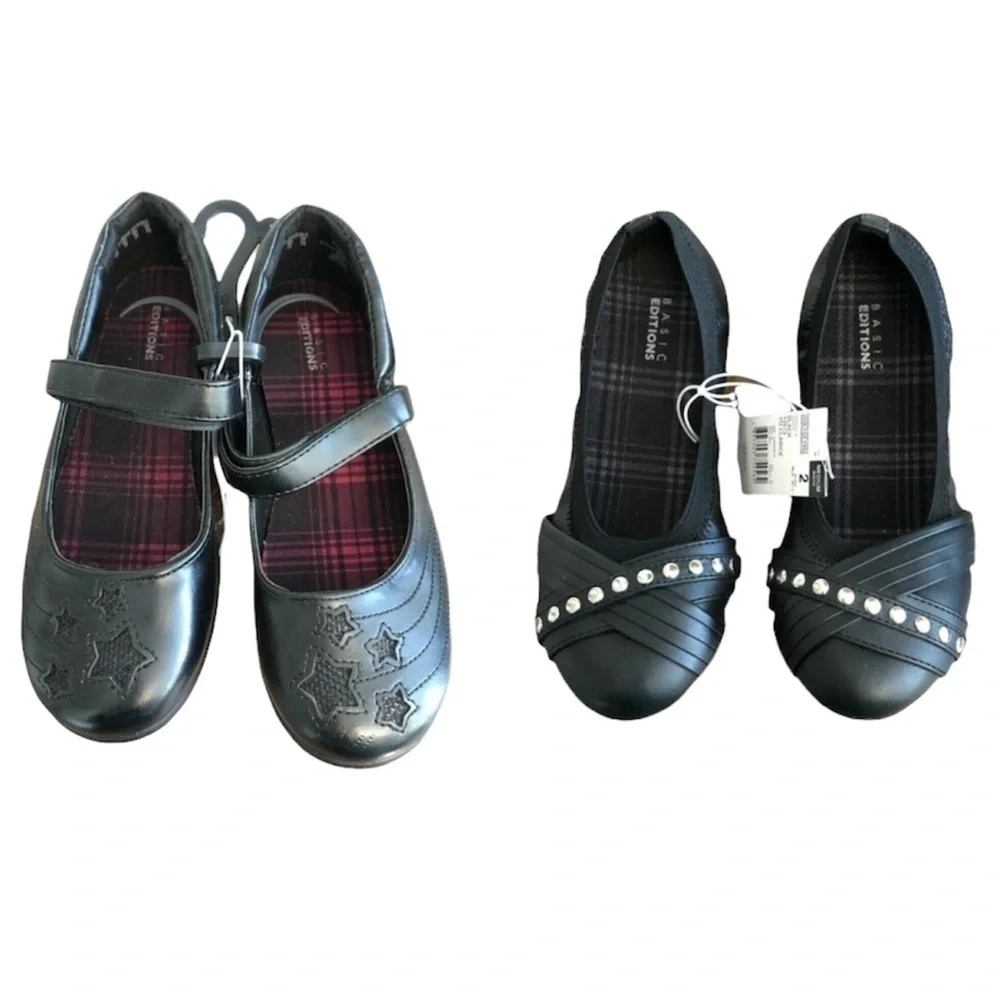 BASIC EDITIONS Shoe Bundle Girls Size 2M/3M Black Mary Jane Style Flats Bundle